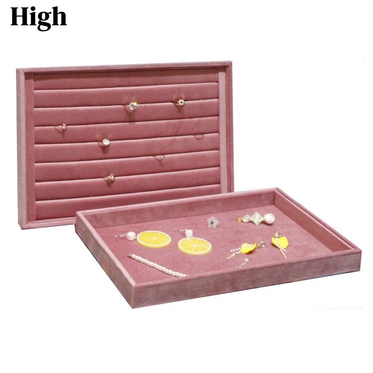 Jewelry And Watches Store - ถาดแสดงเครื่องประดับกำมะหยี่สีชมพูขนาดใหญ่ 35x24 ซม. แหวนสร้อยคอต่างหูอเนกประสงค์, ที่วางนาฬิกาสำหรับเคาน์เตอร์ร้านค้า