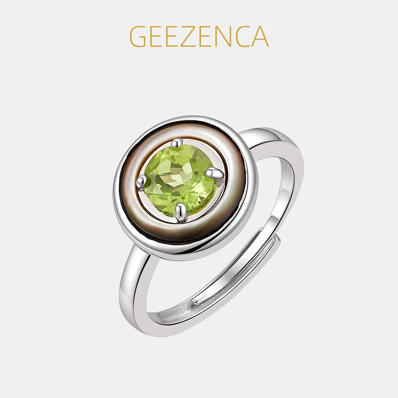 Birthstone Ring Set - แหวนเงินแท้ 925 ประดับเพอริดอท แหวนวงเปิดทรงกลมสำหรับผู้หญิง ประดับมุกดำ ดีไซน์เรียบง่าย