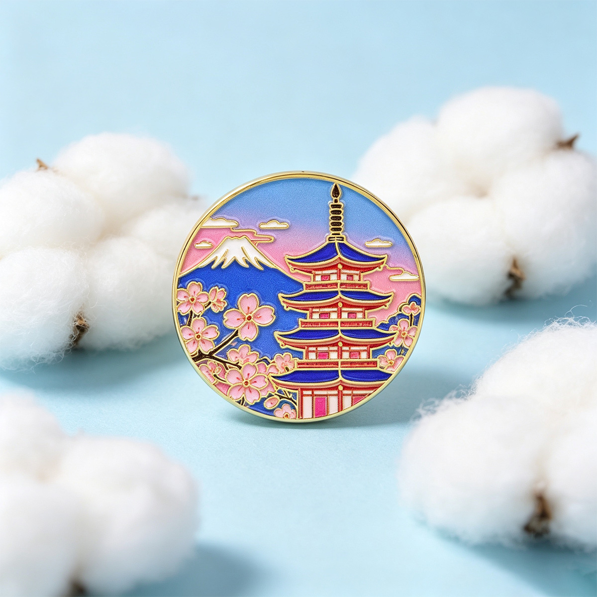 Vintage Brooch Pin - เข็มกลัดเคลือบลายดอกซากุระญี่ปุ่นแบบวินเทจ ของตกแต่งกระเป๋าเป้สะพายหลัง ของขวัญสำหรับคนรักการเดินทาง