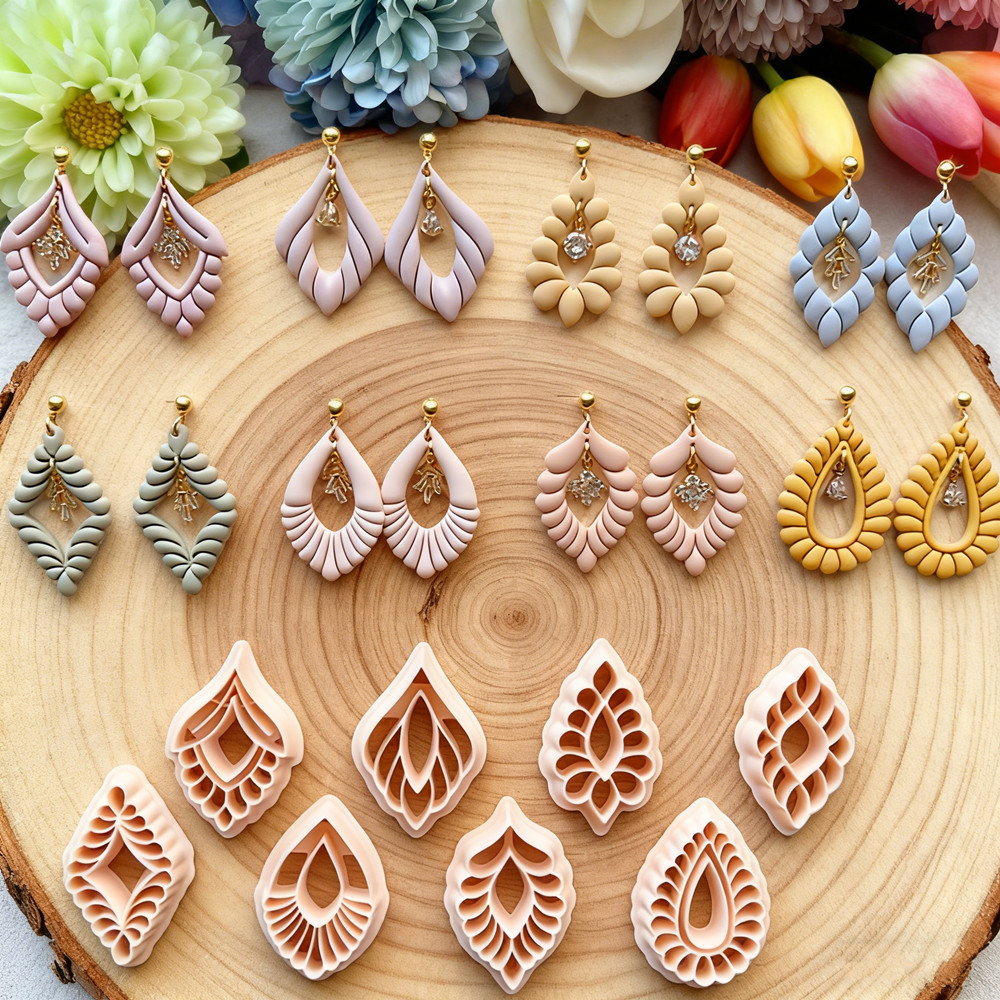 Diamond Stud Earrings - เครื่องตัดดินโพลิเมอร์รูปทรงหยดน้ำแบบศิลปะ ลายเพชรแบบโปร่ง สำหรับทำต่างหู เครื่องประดับ และงานปั้นดินเผา