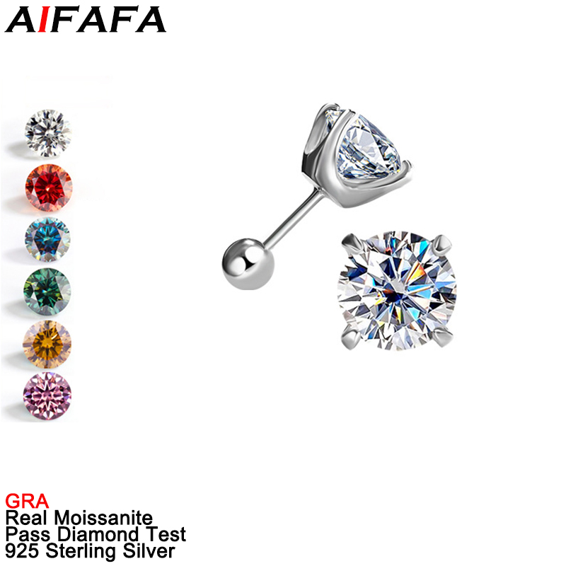Diamond Stud Earrings - 1/2 กะรัต Moissanite ต่างหูสําหรับผู้ชายผู้หญิง s925 เงินสีชมพูสีเขียวสีขาวสีฟ้า