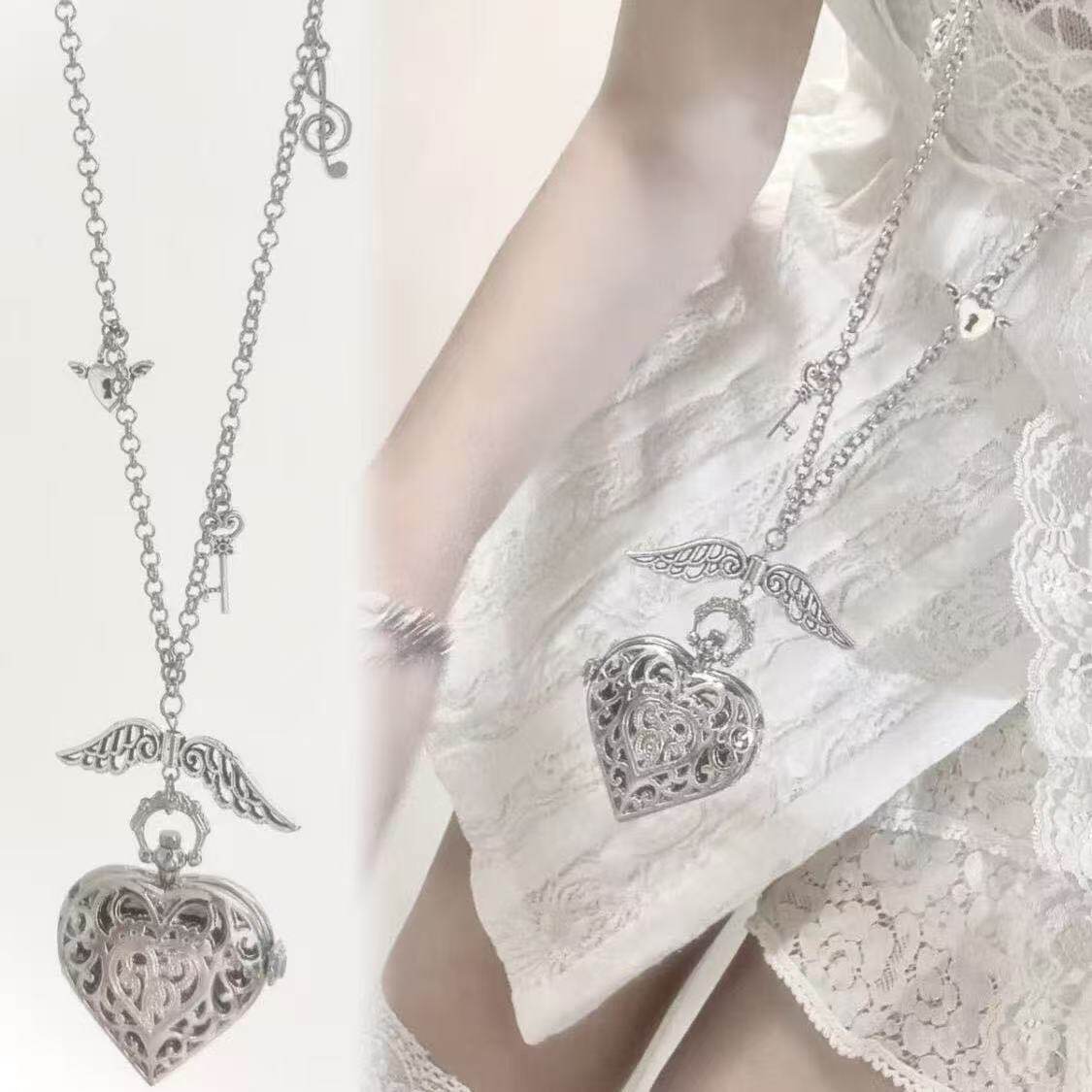 Vintage Jewelry Watches Women - นาฬิกาพกแบบโซ่พร้อมจี้รูปหัวใจสไตล์ Y2K ดีไซน์สตีมพังค์ นาฬิกาวินเทจ จี้เครื่องประดับ นาฬิกาพวงกุญแจ
