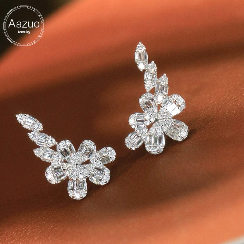 Diamond Stud Earrings - อาซูโอ ไฟน์ จิวเวลรี่ 18K ทองคำขาวบริสุทธิ์เพชรแท้ 1.1