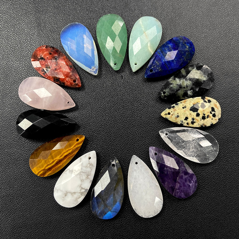Opal Earrings Dangle - จี้หยดน้ำธรรมชาติหินลาบราดอไรต์โอปอลควอตซ์ลูกปัดหินหยกสำหรับต่างหูสร้อยคอเครื่องประดับ DIY 13*25มม.