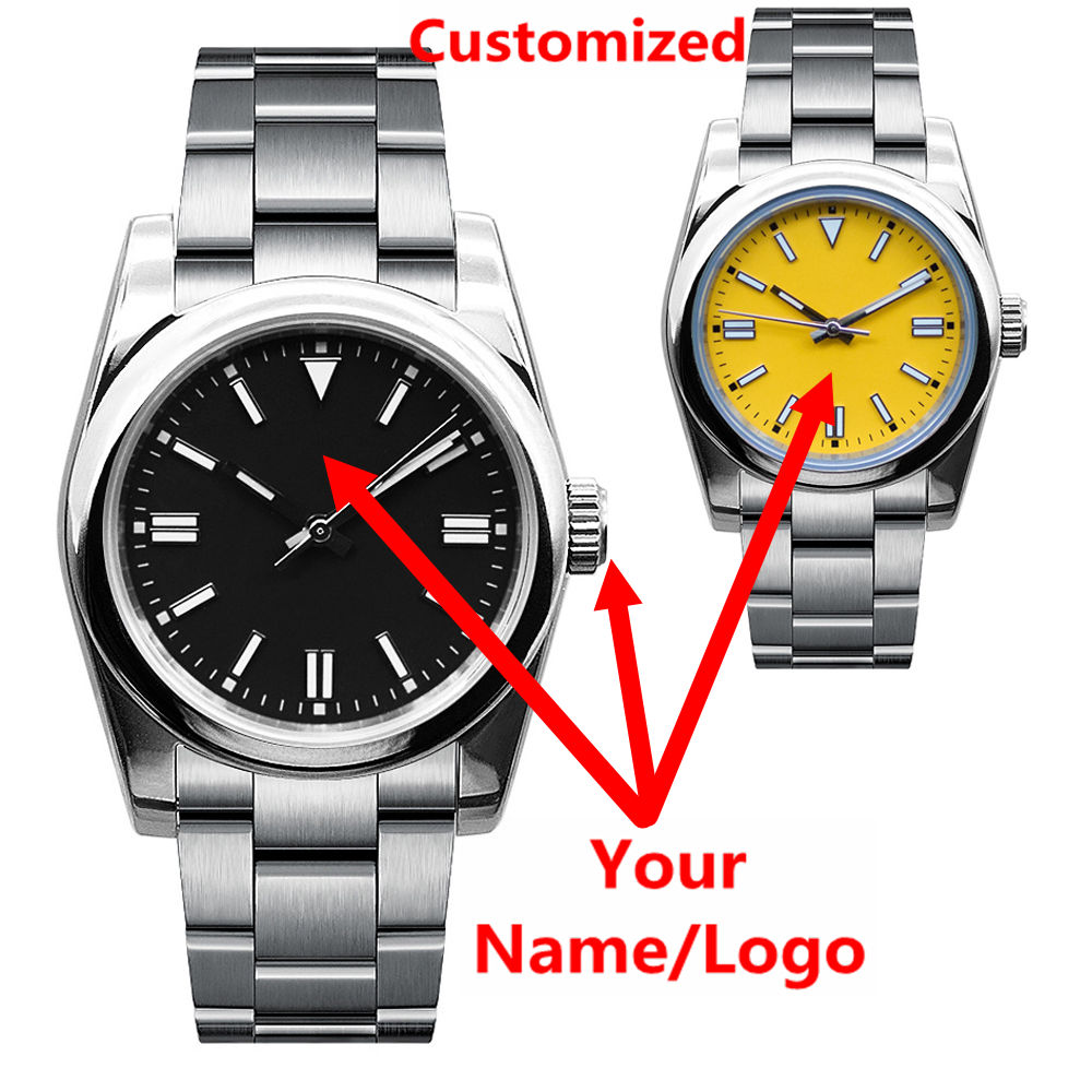Mens Mechanical Watch - นาฬิกาข้อมือผู้ชายโลโก้สั่งทำพิเศษ แซฟไฟร์ หรูหรา NH35/miyota ระบบออโตเมติก ขนาด