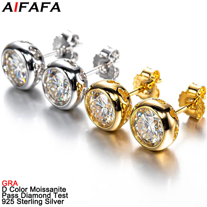 Diamond Stud Earrings - จริง D สี Moissanite Diamond Stud
