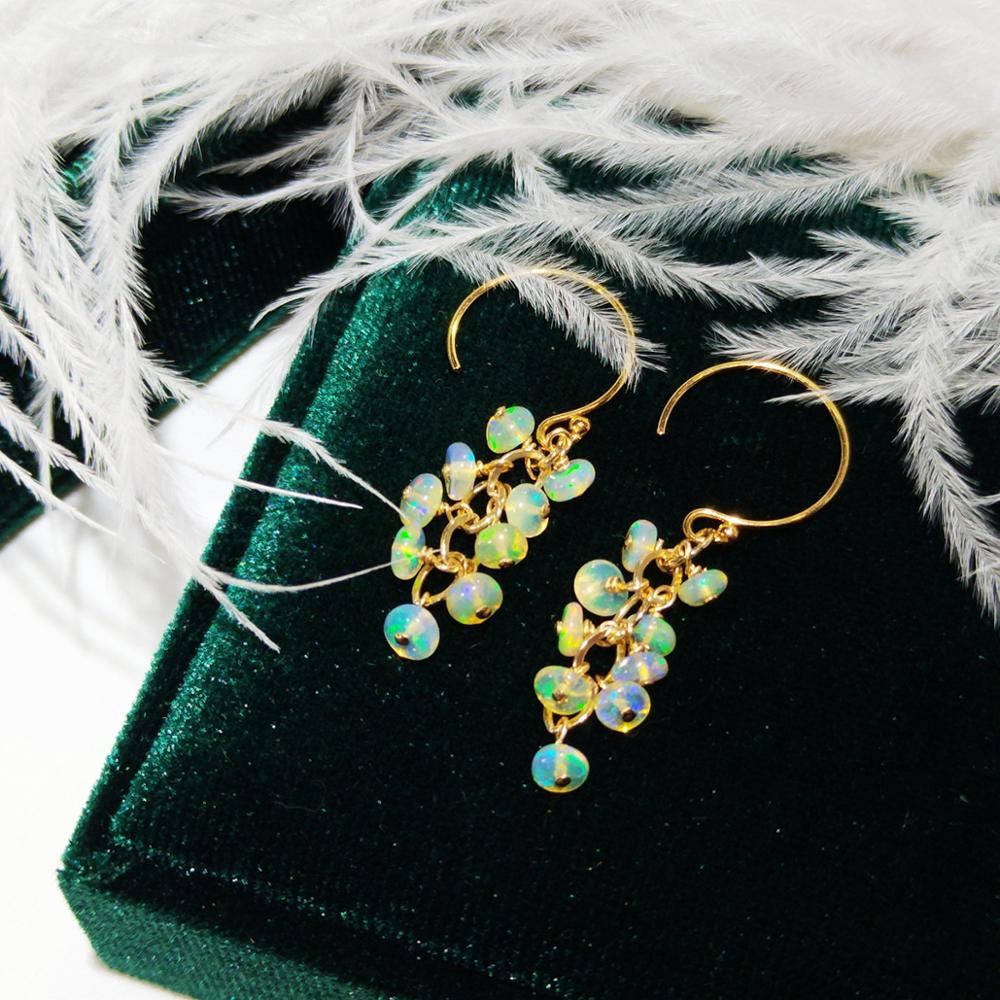 Opal Earrings Dangle - Lii Ji ธรรมชาติเอธิโอเปียโอปอล14K Gold Filled ต่างหูโอปอลสีเครื่องประดับทำด้วยมือ