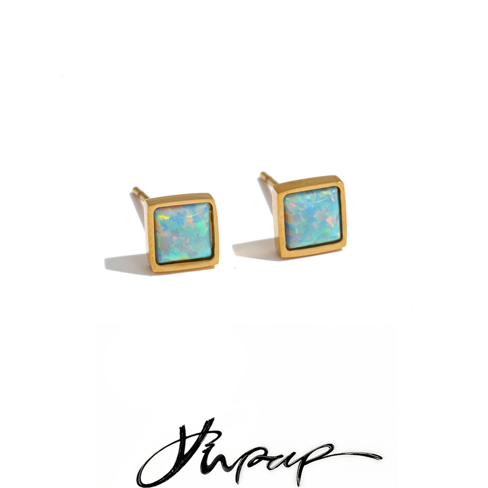 Opal Earrings Dangle - Yhpup 2026 ต่างหูสตั๊ดขนาดเล็กสำหรับผู้หญิง ทำจากสแตนเลสสตีลทรงสี่เหลี่ยม ประดับด้วยหินโอปอลธรรมชาติ สีทอง