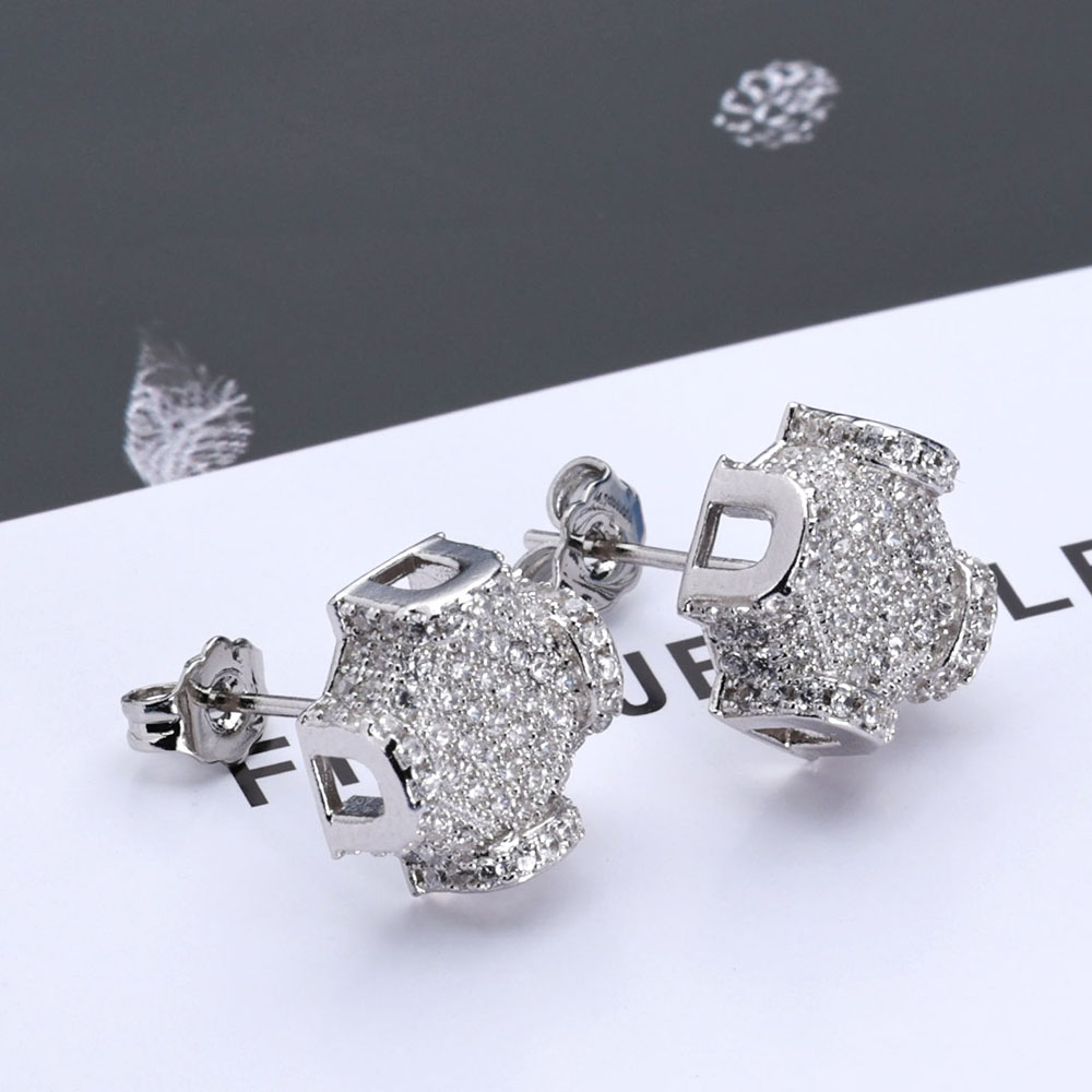 Diamond Stud Earrings - ESKEEM เครื่องประดับ Fine 12mm Iced Out