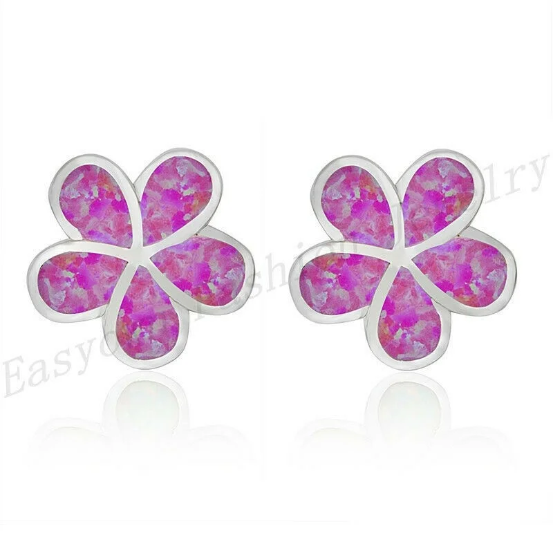 ใหม่ ต่างหูเงินประดับดอกไม้ 5  - Opal Earrings Dangle บทวิจารณ์และราคา