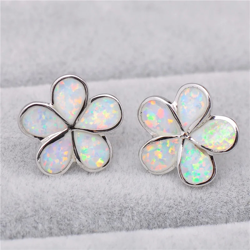 ใหม่ ต่างหูเงินประดับดอกไม้ 5  - Opal Earrings Dangle บทวิจารณ์และราคา