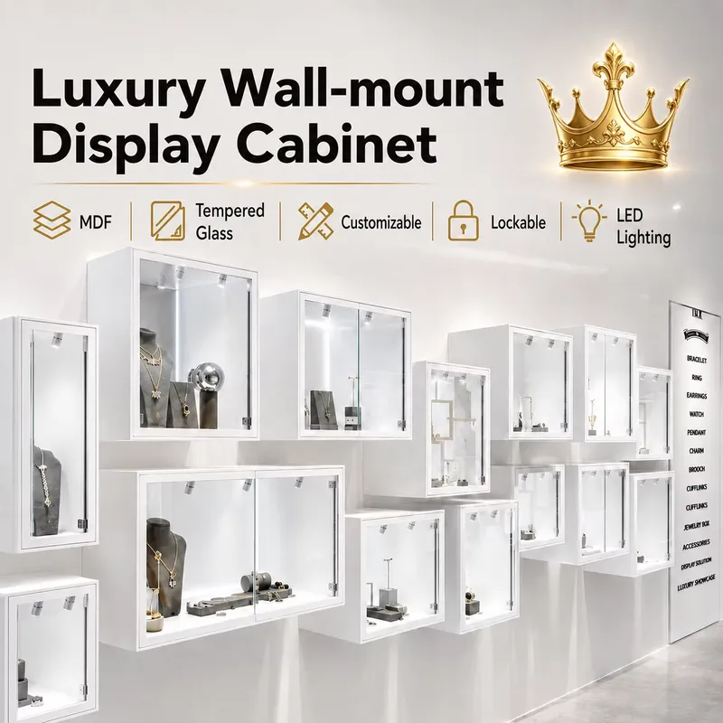 ตู้โชว์ติดผนังสีขาวแบบกำหนดเอง - Jewelry And Watches Store บทวิจารณ์และราคา