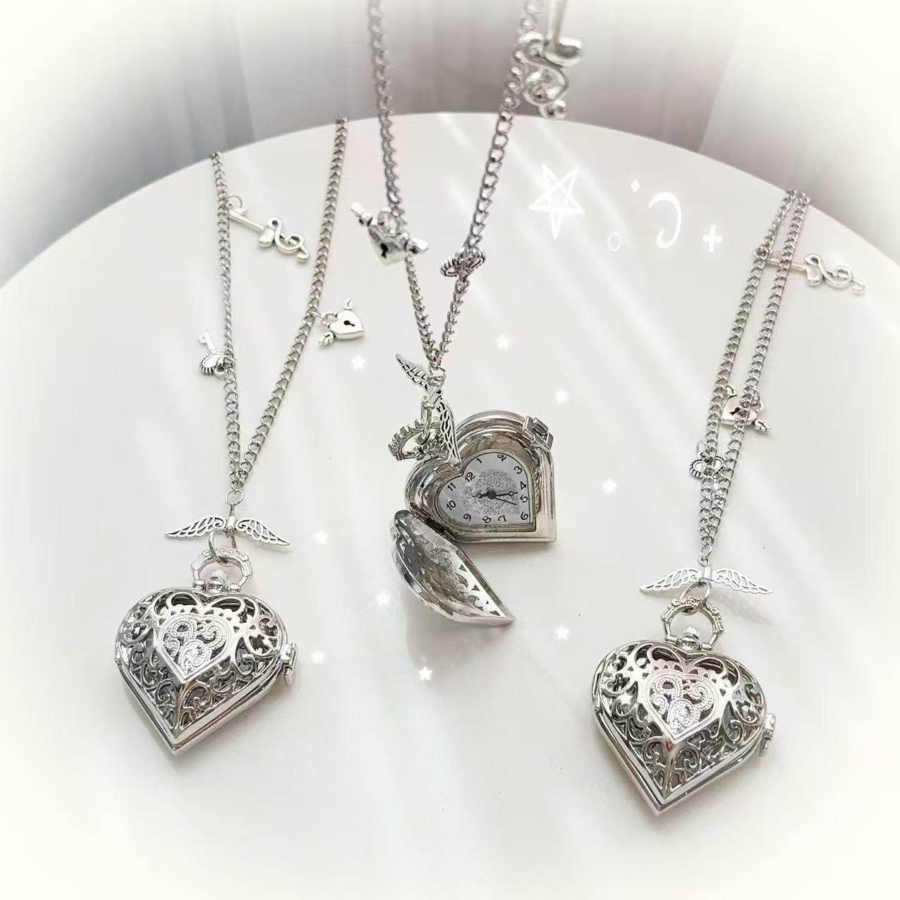 นาฬิกาพกแบบโซ่พร้อมจี้รูปหัวใจ - Vintage Jewelry Watches Women บทวิจารณ์และราคา