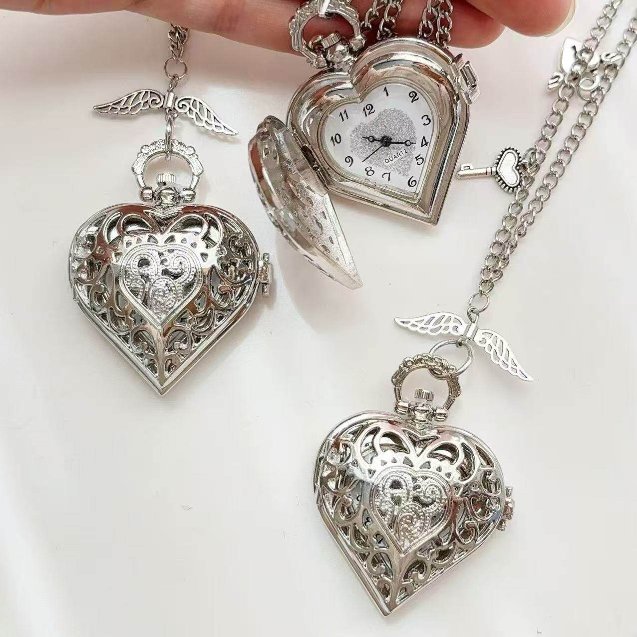 นาฬิกาพกแบบโซ่พร้อมจี้รูปหัวใจ - Vintage Jewelry Watches Women บทวิจารณ์และราคา