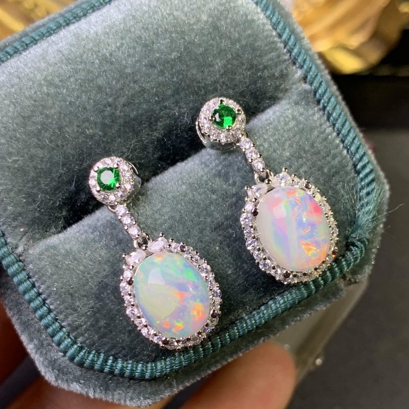 925ต่างหูเงินสเตอร์ลิงโอปอล8x1 - Opal Earrings Dangle บทวิจารณ์และราคา