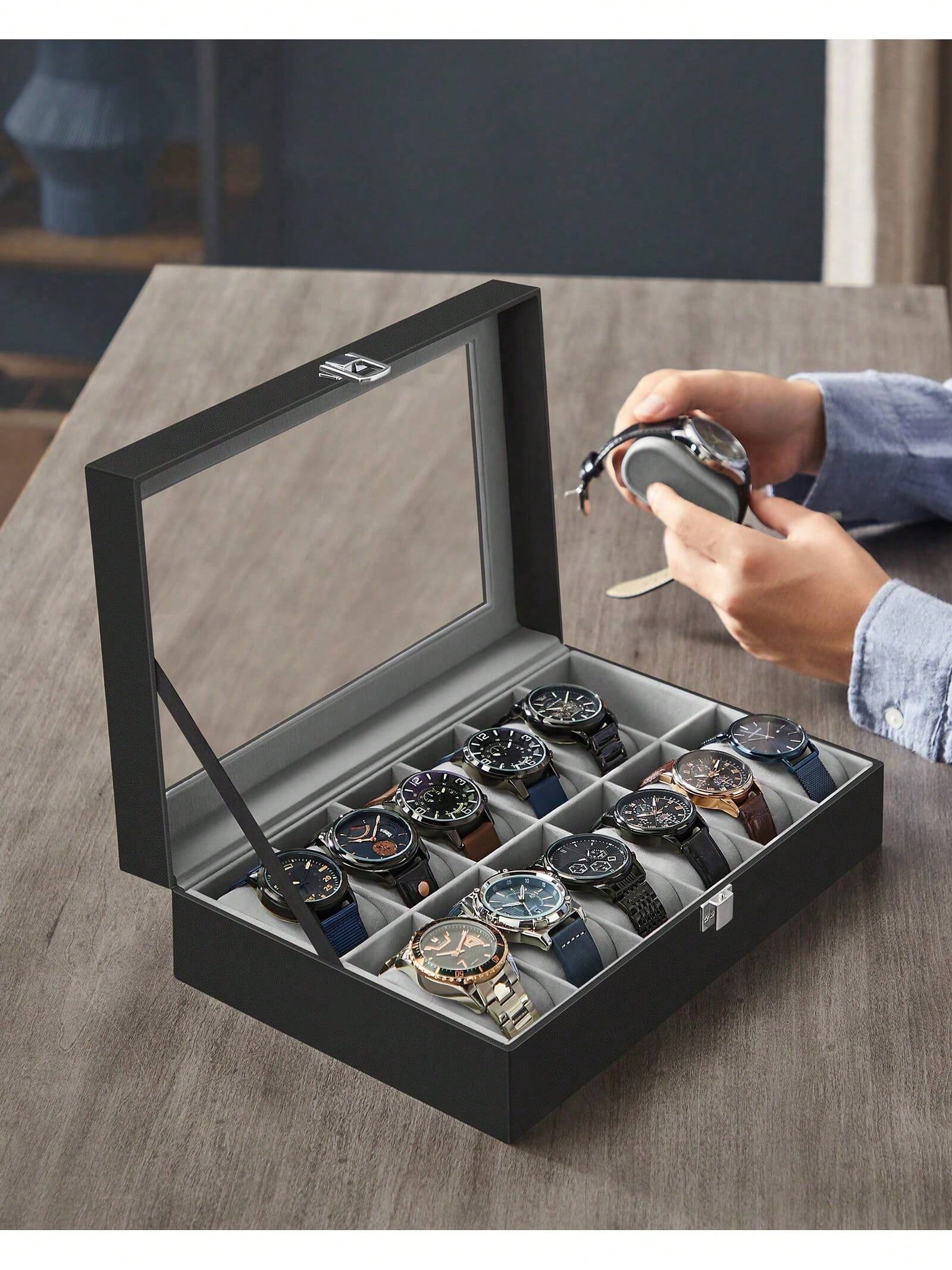 กล่องเก็บนาฬิกาแบบล็อคได้ 12 ช - Jewelry Watches & Accessories บทวิจารณ์และราคา