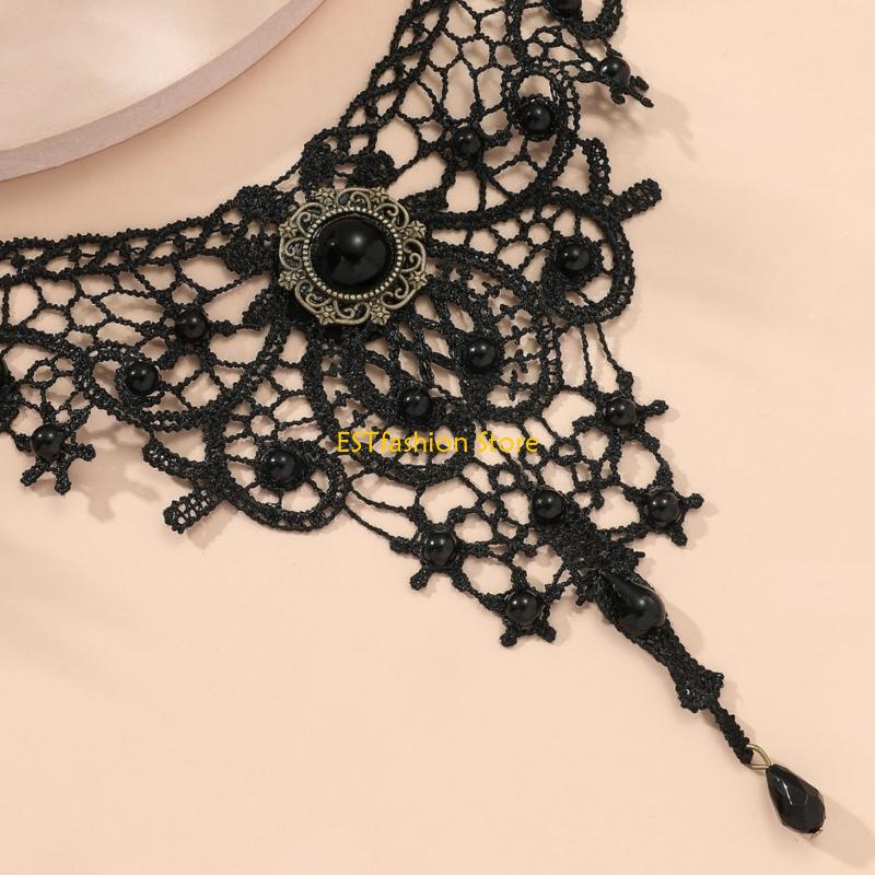 Y5GC ลูกไม้สร้อยคอ Choker Goth - Crystal Choker Necklace บทวิจารณ์และราคา