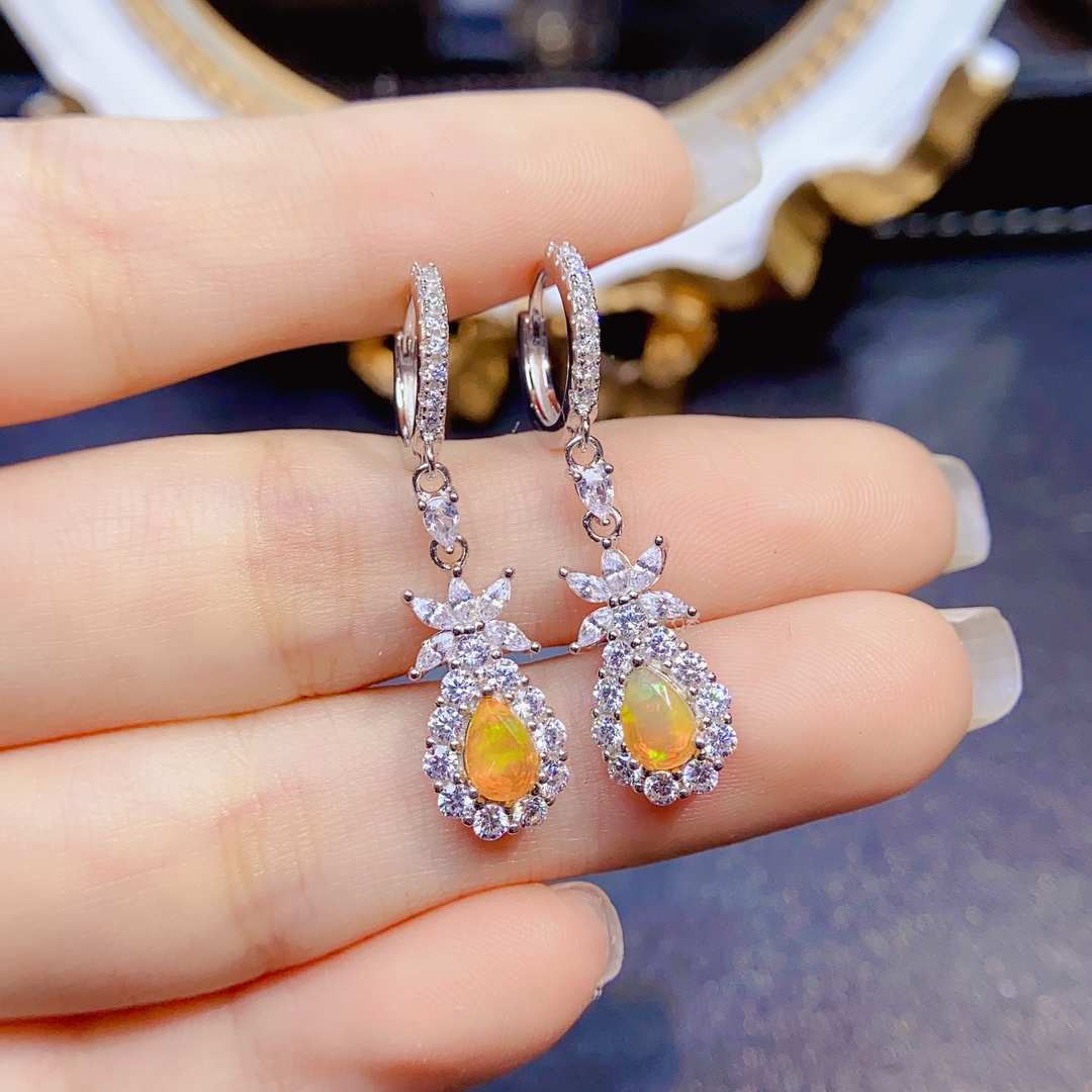 925 เงินสเตอร์ลิงคลาสสิกธรรมชา - Opal Earrings Dangle บทวิจารณ์และราคา