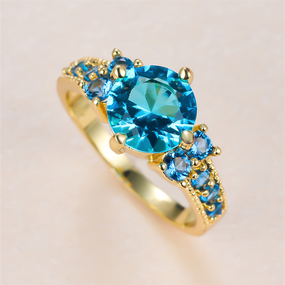 Aqua Blue คริสตัลรอบหินหมั้นแห - Birthstone Ring Set บทวิจารณ์และราคา