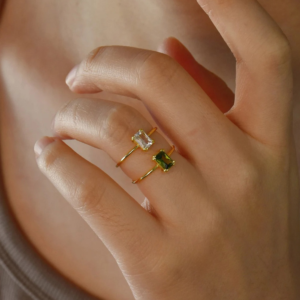 Zircon Birthstone แหวนทองสีสแต - Birthstone Ring Set บทวิจารณ์และราคา