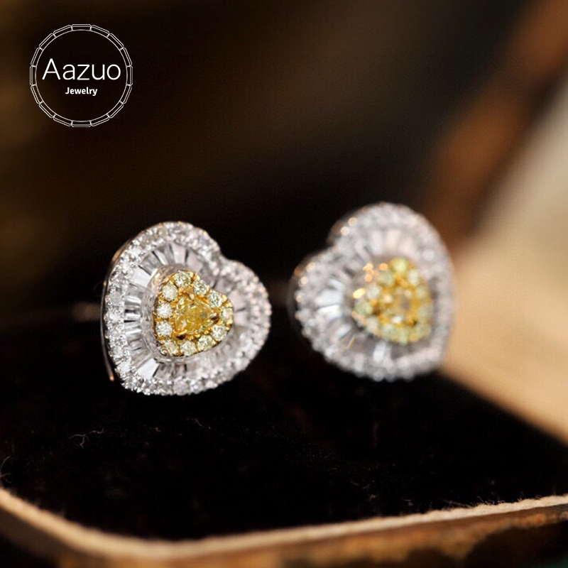 Aazuo จริง 18K สีขาวทองจริงสีเ - Diamond Stud Earrings บทวิจารณ์และราคา