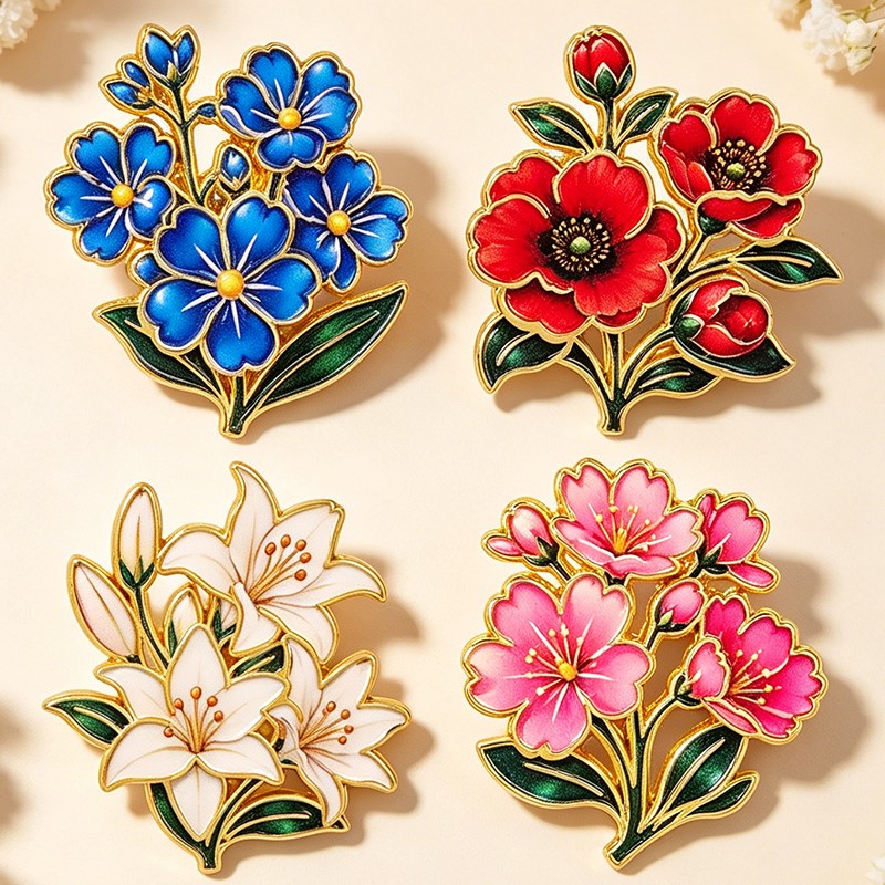 เข็มกลัดเคลือบสีสันสดใสลายดอกไ - Vintage Brooch Pin บทวิจารณ์และราคา