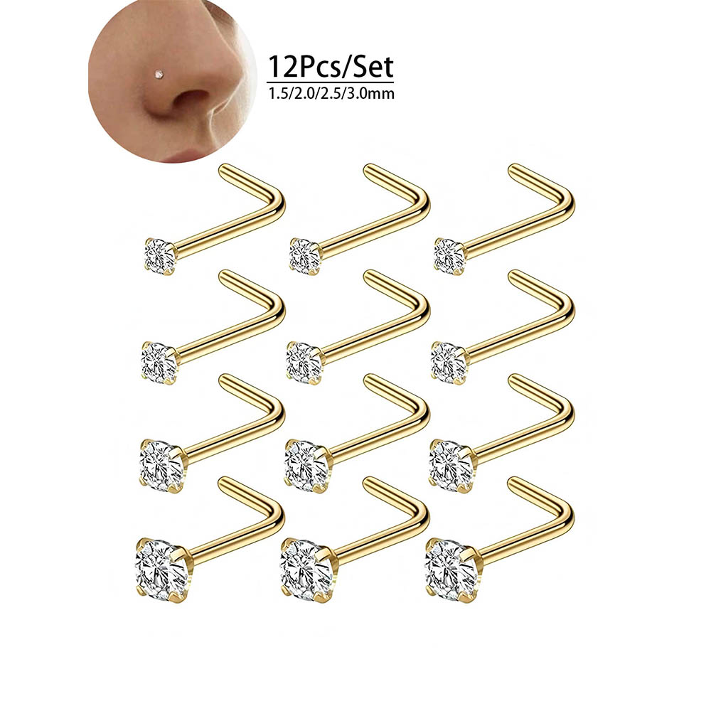 ชุดต่างหูเจาะจมูกแบบตัวแอล 12  - Diamond Stud Earrings บทวิจารณ์และราคา